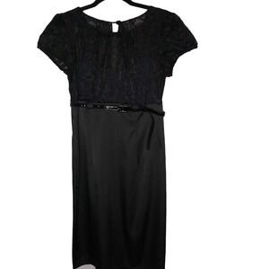 ALYX Dress Womens 6 Black Sating Lace Purple Underlay 2Tone Top Lined Rockabilly